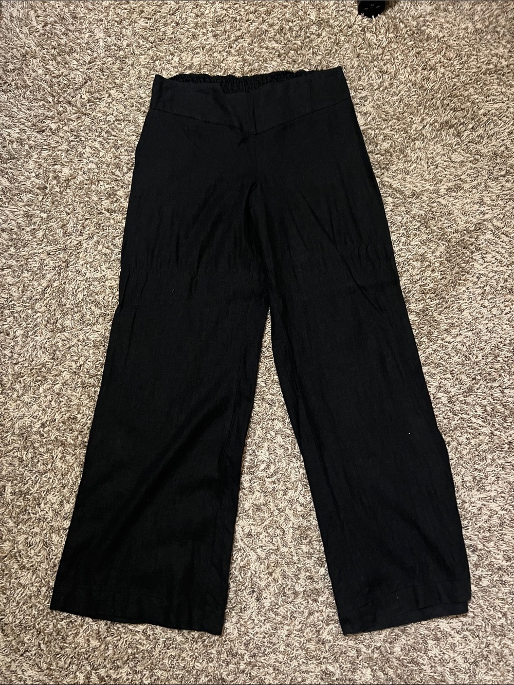 Cato Black Wide-Leg Pull-On Linen Pants